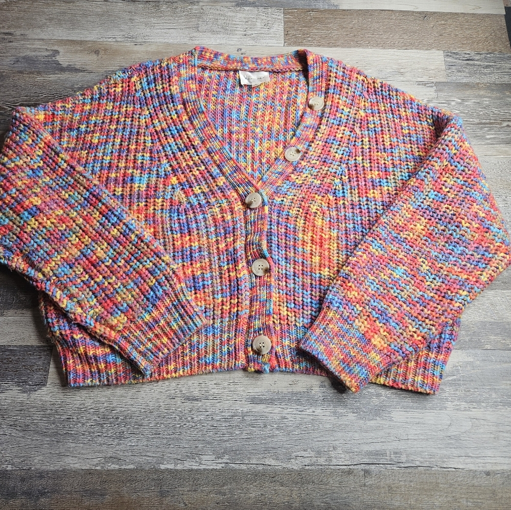 Line And Dot Bonnie Multicolor Cardigan Sweater Medium - Picture 4 of 13
